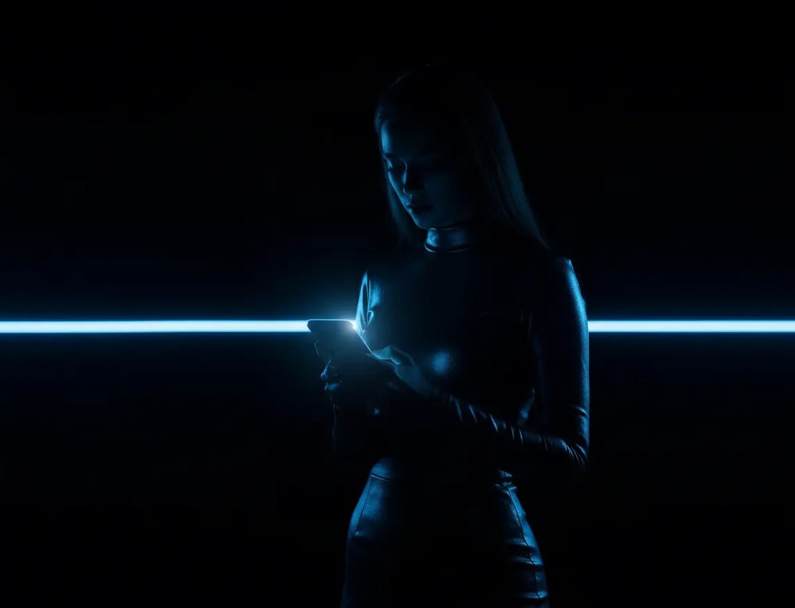 Silhouette dans un environnement lumineux néon